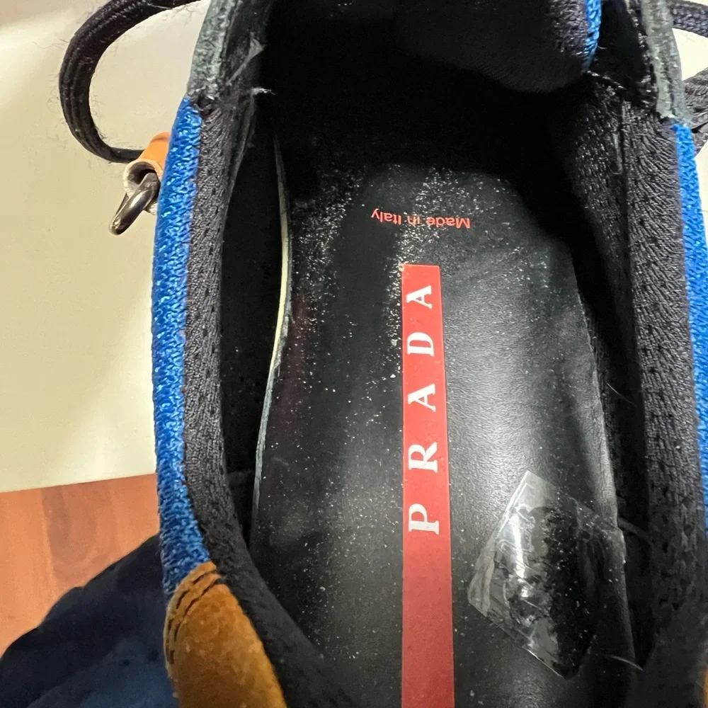 Vintage Prada suede and nylon sneakers. Hook and strap over laces sz 37 US 6.5-7
